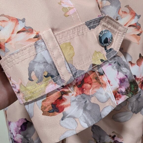 GUESS Pink Floral Double-Breasted Water-Resistant Trench Coat Sz S - Picture 3 of 9